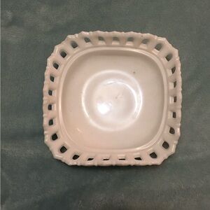 Vintage White milk glass bowl with lace cutouts